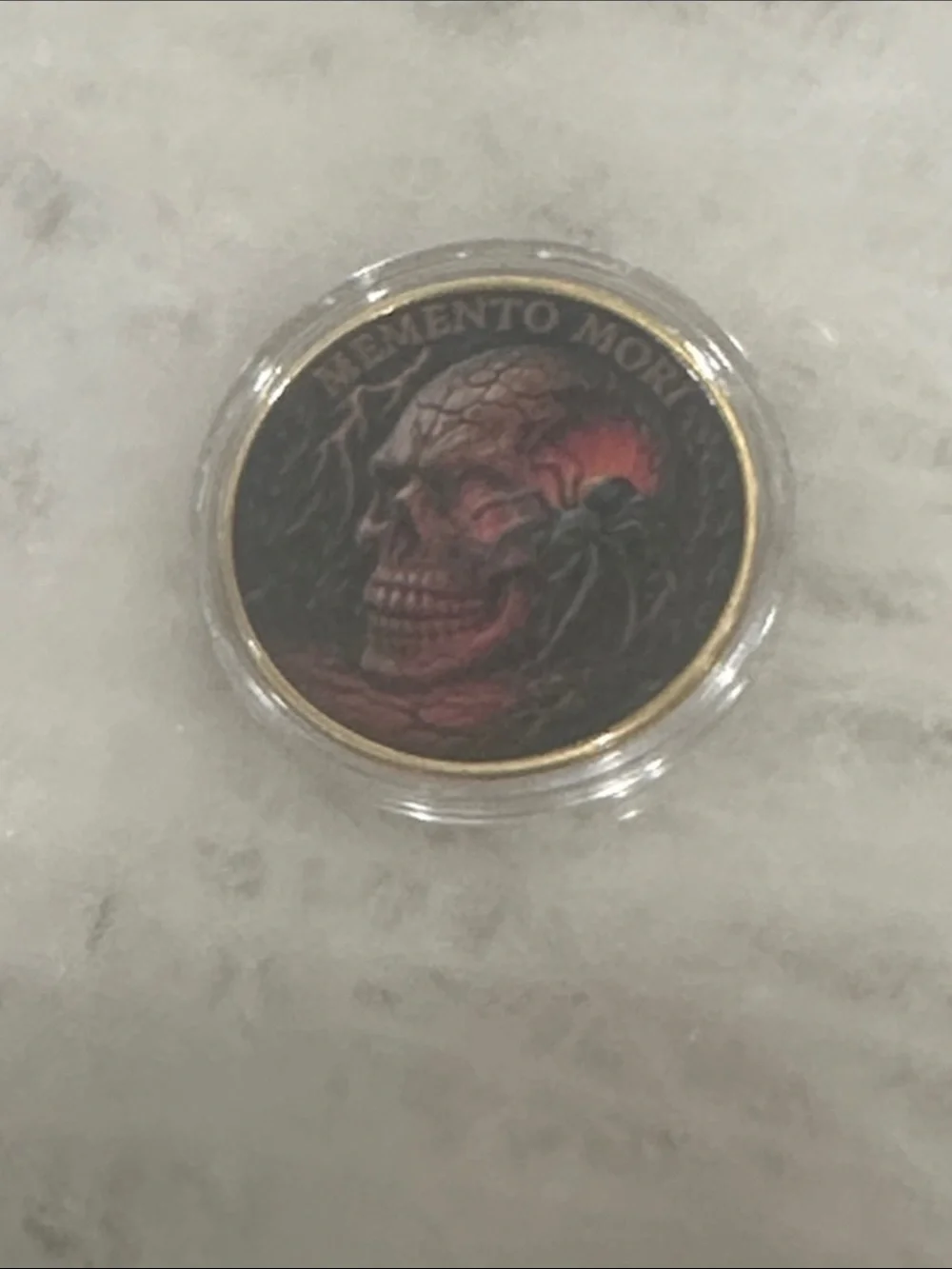 Memento Mori Skull Token in Black and Red